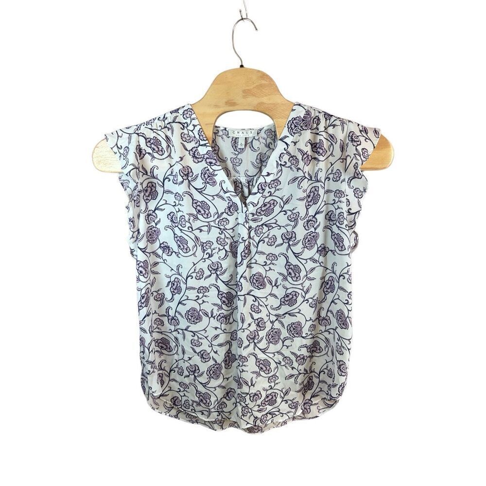 Chaus Large Purple and White Floral Blouse